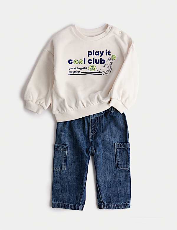 2pc Cotton Rich Dinosaur Sweatshirt Jeans Outfit (0 Mths-3 Yrs) - KG