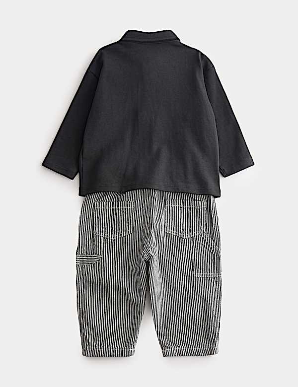 Pure Cotton Long Sleeve Polo Shirt & Trousers Outfit (0-3 Yrs) - GR