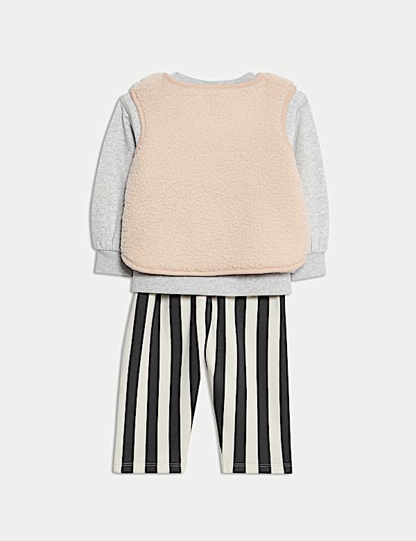 Ensemble 3 pièces avec sweat à rayures, pantalon de jogging veste sans manches imitation peau de mouton (jusqu’au 3 ans) - LU