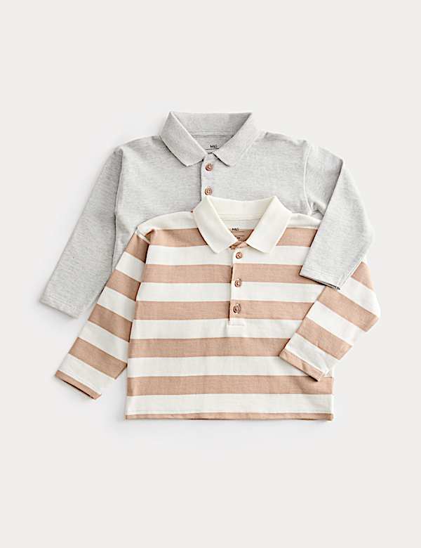 2pk Pure Cotton Long Sleeve Polo Tops (0-3 Yrs)