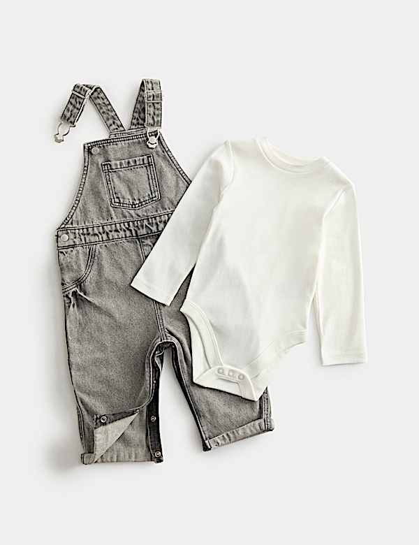 2pc Pure Cotton Denim Washed Dungarees (0-3 Yrs) - AL