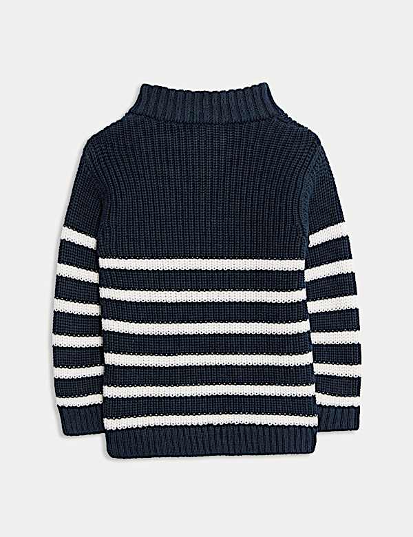 סוודר פסים מכותנה טהורה עם רבע רוכסן (3-0 שנים) - IL