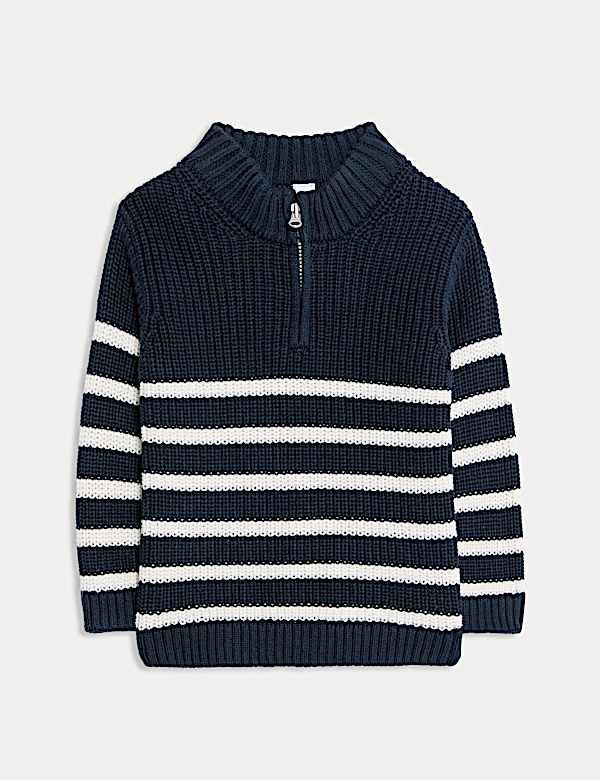 Pure Cotton Striped Quarter Zip Jumper (0-3 Yrs) - US