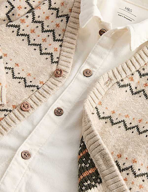 3pc Knitted Fair Isle Top & Bottom Outfit (0-3 Yrs) - VN