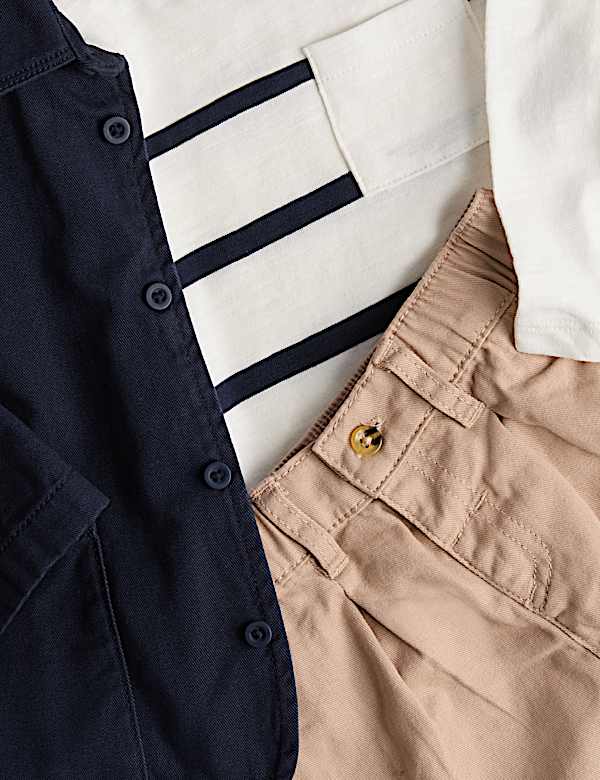 3pc Pure Cotton T-Shirt & Shacket Outfit (0-3 Yrs) - HU