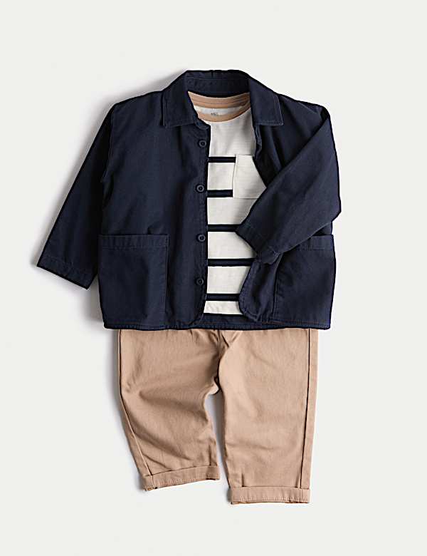 Conjunto de 3 piezas de camiseta y chaqueta-camisa 100 % algodón (0-3 años) - US