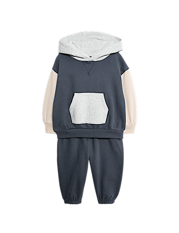2pc Cotton Rich Colour Block Hooded Sweat Outfit (0-6 Yrs)