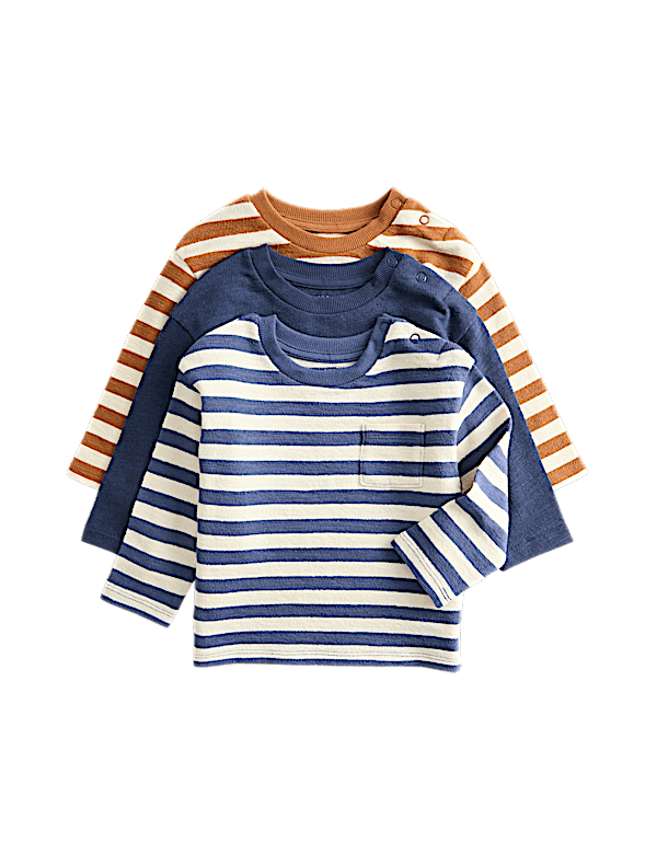 3 Pack Pure Cotton Striped Long Sleeved Tops (0-3 Yrs)