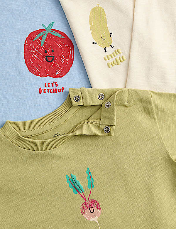 3 Pack Pure Cotton Vegetable Graphic Tops (0-3 Years) - CZ