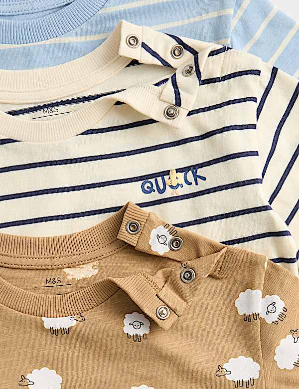 3 Pack Pure Cotton Animal & Stripe Tops (0-3 Years) - BG