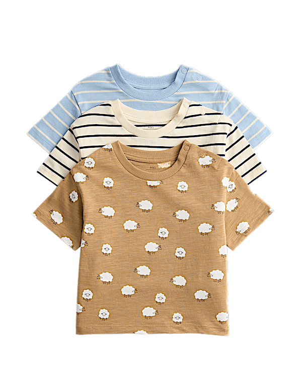 3 Pack Pure Cotton Animal & Stripe Tops (0-3 Yrs)