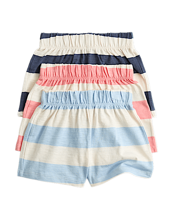 3 Pack Pure Cotton Striped Shorts (0-5 Yrs)