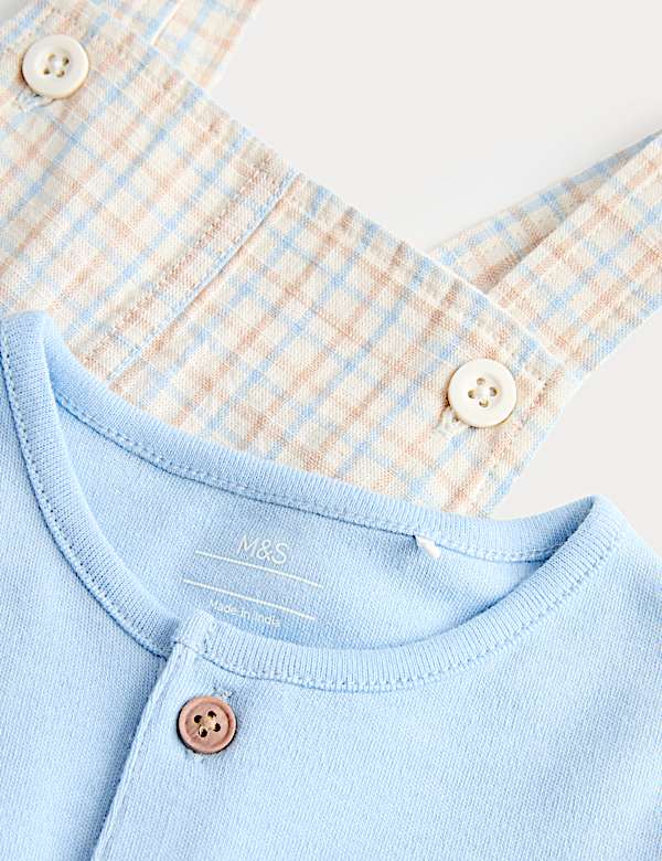 2 Piece Pure Cotton Checked Bibshort Outfit (0-3 Yrs) - SI