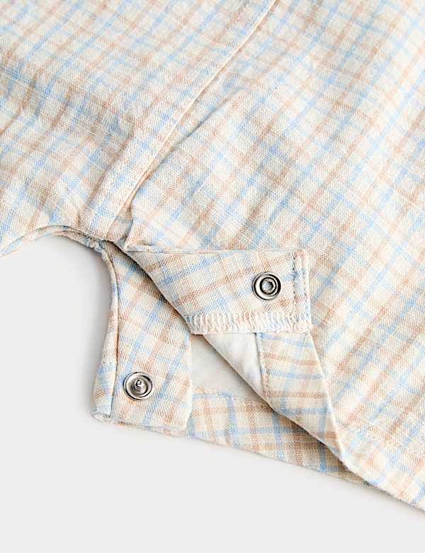 2 Piece Pure Cotton Checked Bibshort Outfit (0-3 Yrs) - SI