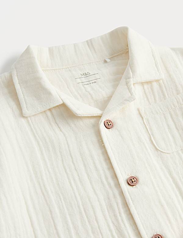 2 Piece Double Cloth Shirt and Striped Shorts Outfit (0-5 Years)