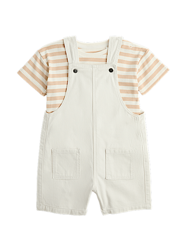 Ecru Denim Dungarees & Striped Tee Outfit (0-3 Yrs)