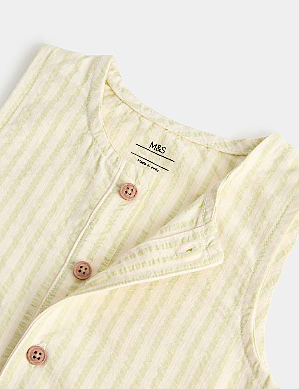 Cotton Rich Seersucker Striped Romper (0-3 Yrs) - NZ