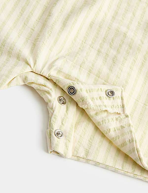 Cotton Rich Seersucker Striped Romper (0-3 Yrs)