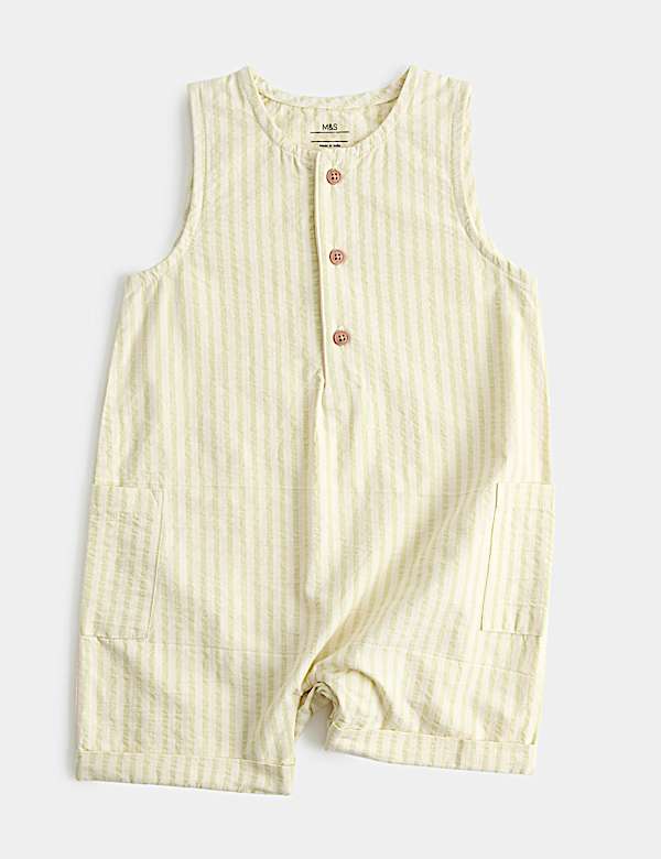 Cotton Rich Seersucker Striped Romper (0-3 Yrs)