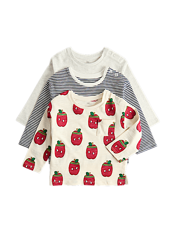 3 Pack Pure Cotton Apple Print Tops (0-5 Yrs)