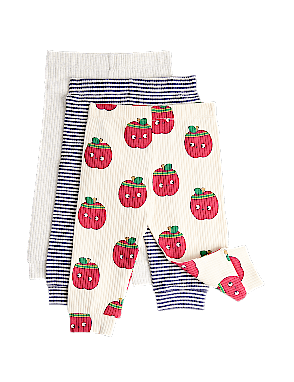 3 Pack Cotton Rich Apple Print Leggings (0 Mths-4 Yrs)