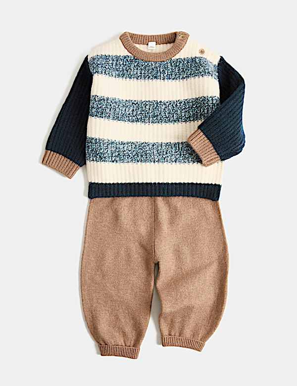Knitted Striped Jumper and Jogger Outfit (0-3 Yrs)