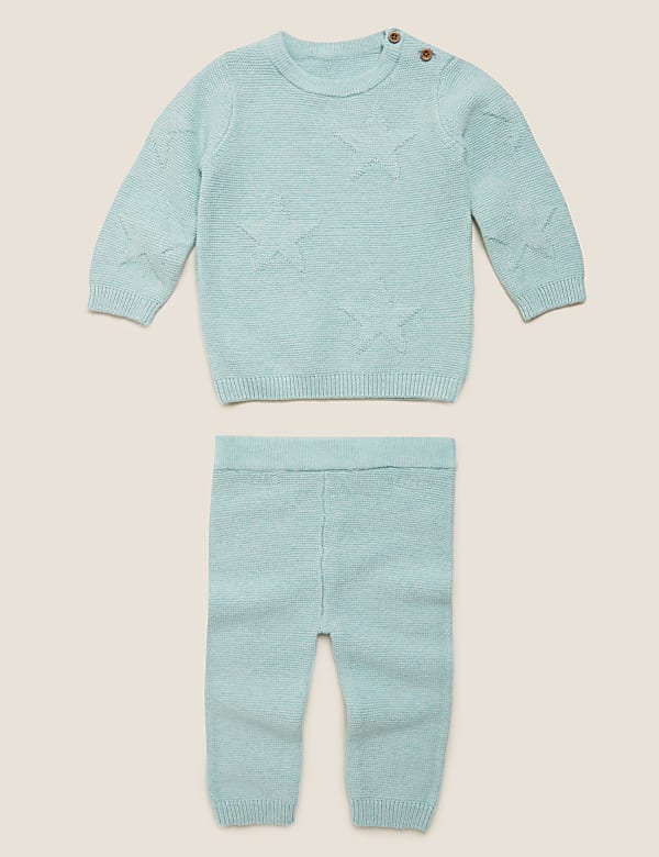 2 Piece Organic Cotton Knitted Star Outfit (7lbs-12 Mths)