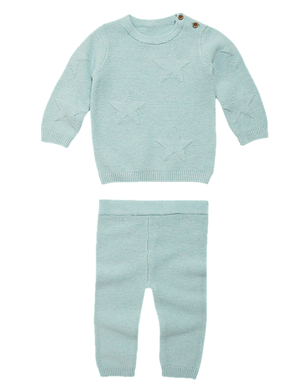 2 Piece Organic Cotton Knitted Star Outfit (7lbs-12 Mths)