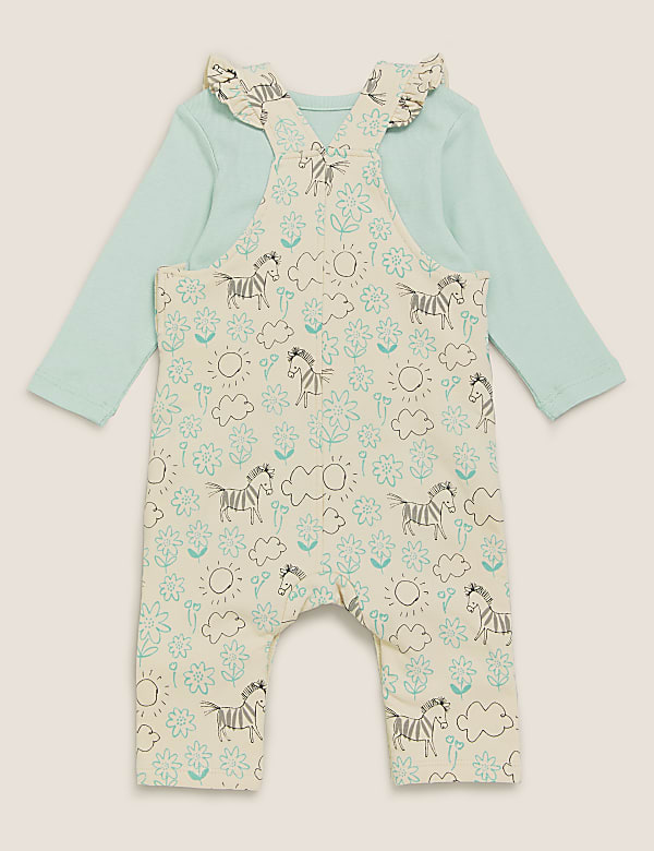 2pc Cotton Floral Zebra Dungaree Outfit (0-3 Yrs)