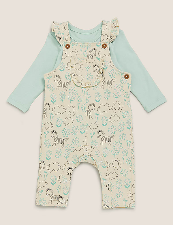 2pc Cotton Floral Zebra Dungaree Outfit (0-3 Yrs)