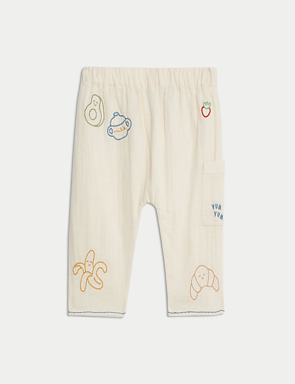 Pantalon 100&nbsp;% coton à motif nourriture brodé (jusqu’au 3 ans) - CA