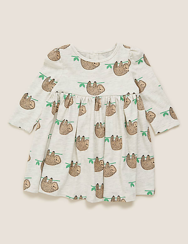Cotton Sloth Print Dress (0-3 Yrs)