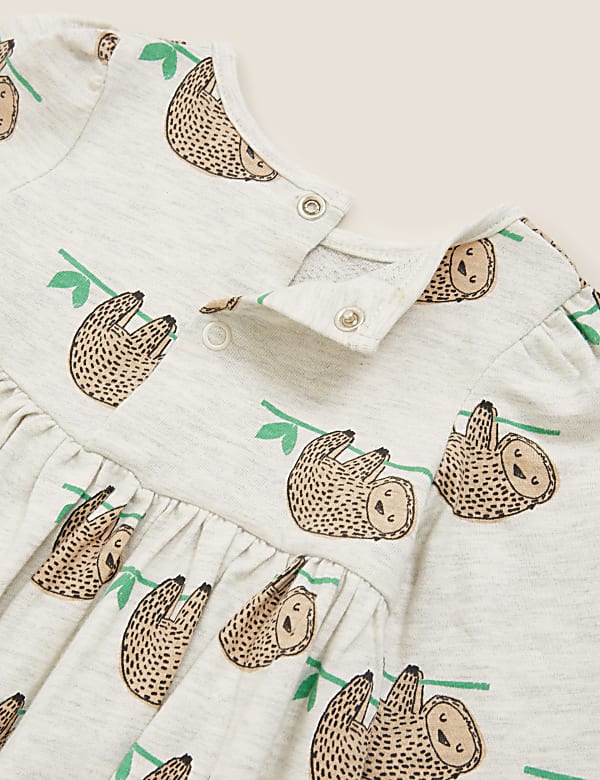 Cotton Sloth Print Dress (0-3 Yrs)