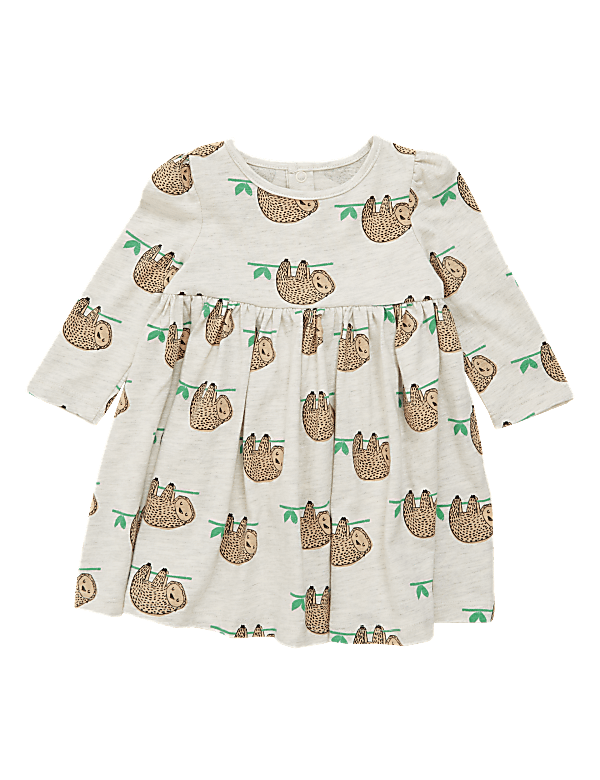 Cotton Sloth Print Dress (0-3 Yrs)