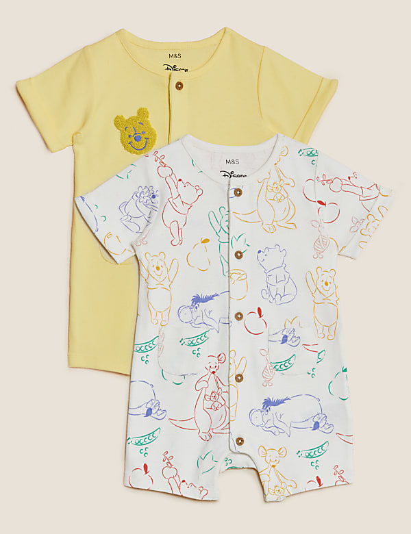 2pk Pure Cotton Winnie the Pooh™ Rompers (0-3 Yrs)