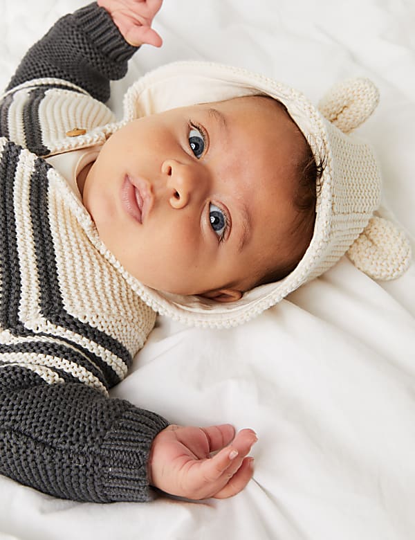 Pure Cotton Knitted Chunky Striped Cardigan (0-3 Yrs)