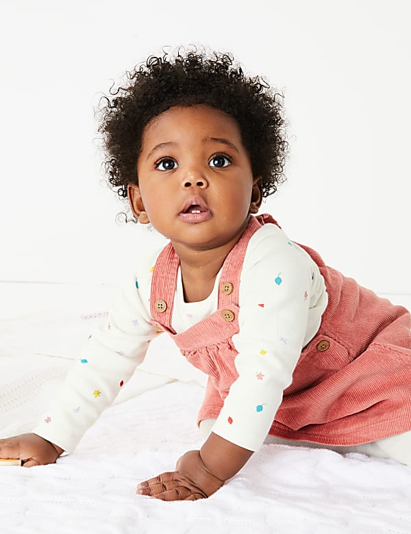 Pure Cotton Two Piece Corduroy Pinafore Set (0-3 Yrs)
