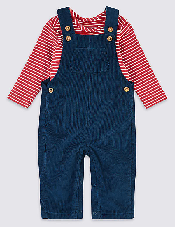 Pure Cotton Two Piece Dungarees Outfit (0-3 Yrs)