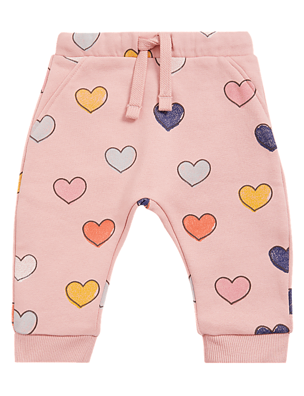 Cotton Rich Heart Print Joggers (0-3 Yrs)