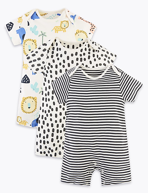 3 Pack Pure Cotton Safari Rompers (6½lbs-3 Yrs)