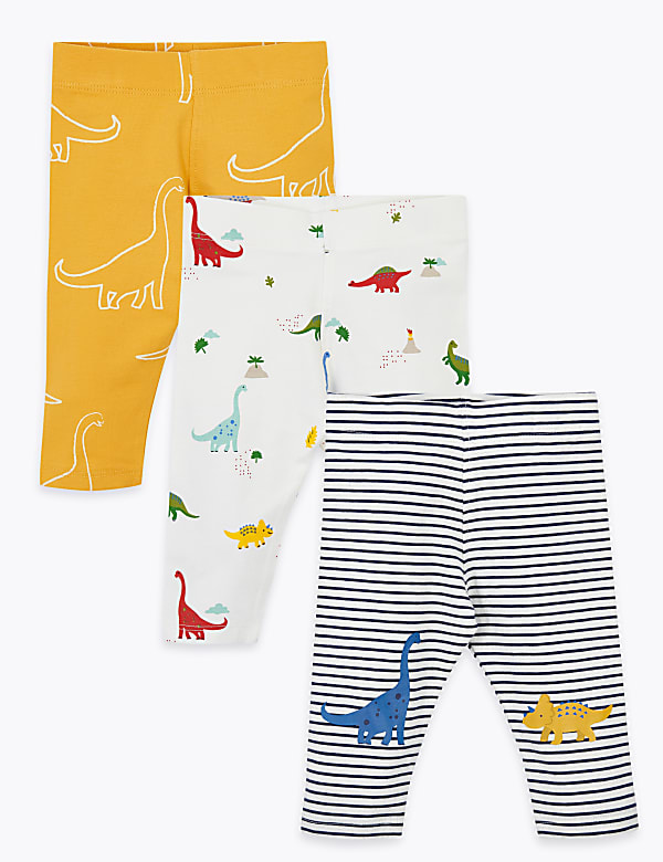 3 Pack Cotton Dinosaur Print Leggings (0-3 Yrs)