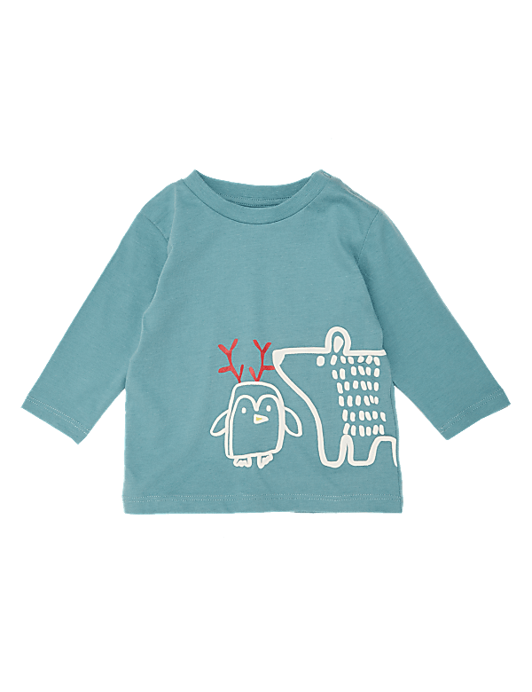 Pure Cotton Bear & Penguin Print Top (0-3 Yrs)