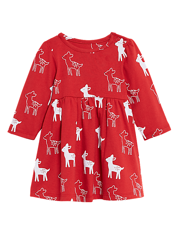 Pure Cotton Deer Print Dress (0-3 Yrs)