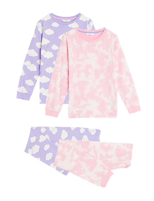 2pk Pure Cotton Cloud & Marble Pyjama Sets