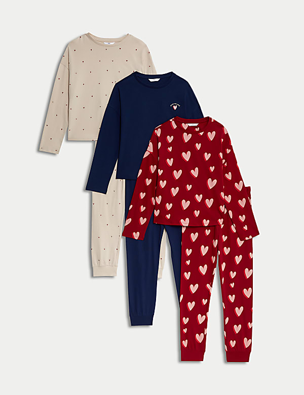 3pk Pure Cotton Heart Pyjama Sets (6-16 Yrs)