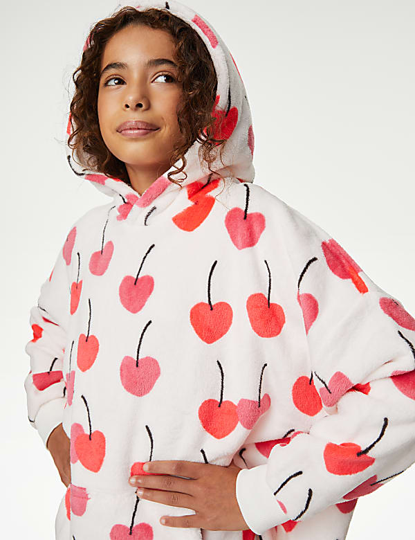 Fleece Cherry Print Oversized Hoodie (7-16 Yrs)