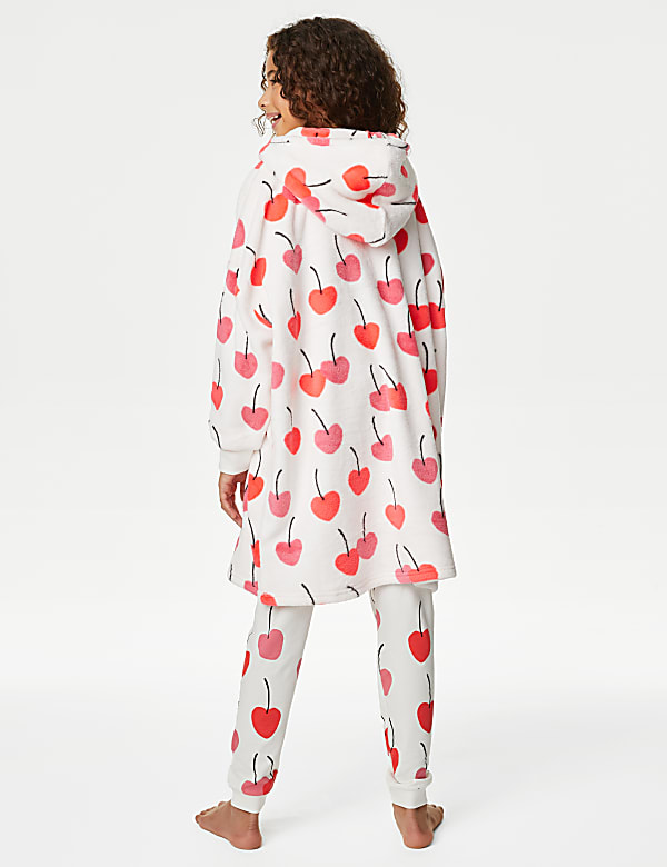 Fleece Cherry Print Oversized Hoodie (7-16 Yrs)
