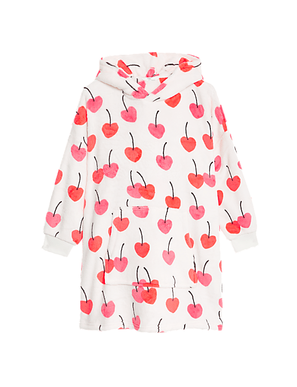 Fleece Cherry Print Oversized Hoodie (7-16 Yrs)