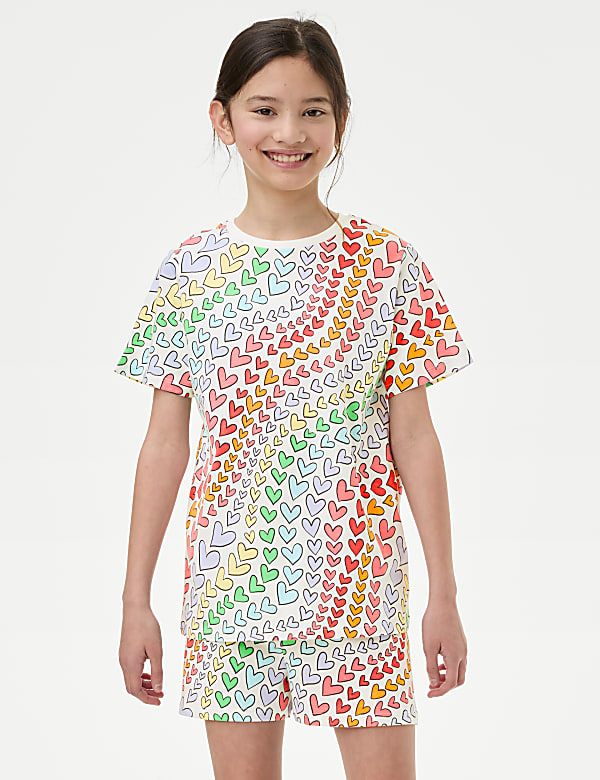 Pure Cotton Rainbow Heart Print Pyjamas (7-14 Yrs) - ES