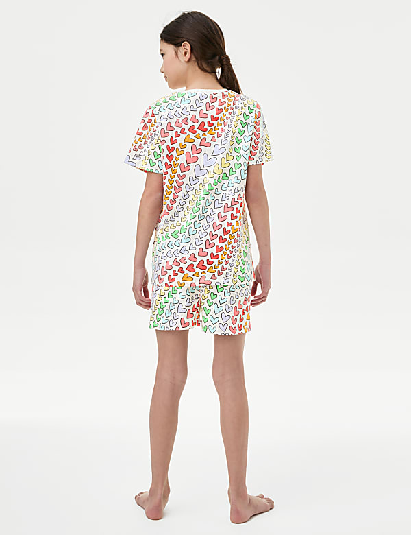 Pure Cotton Rainbow Heart Print Pyjamas (7-14 Yrs)